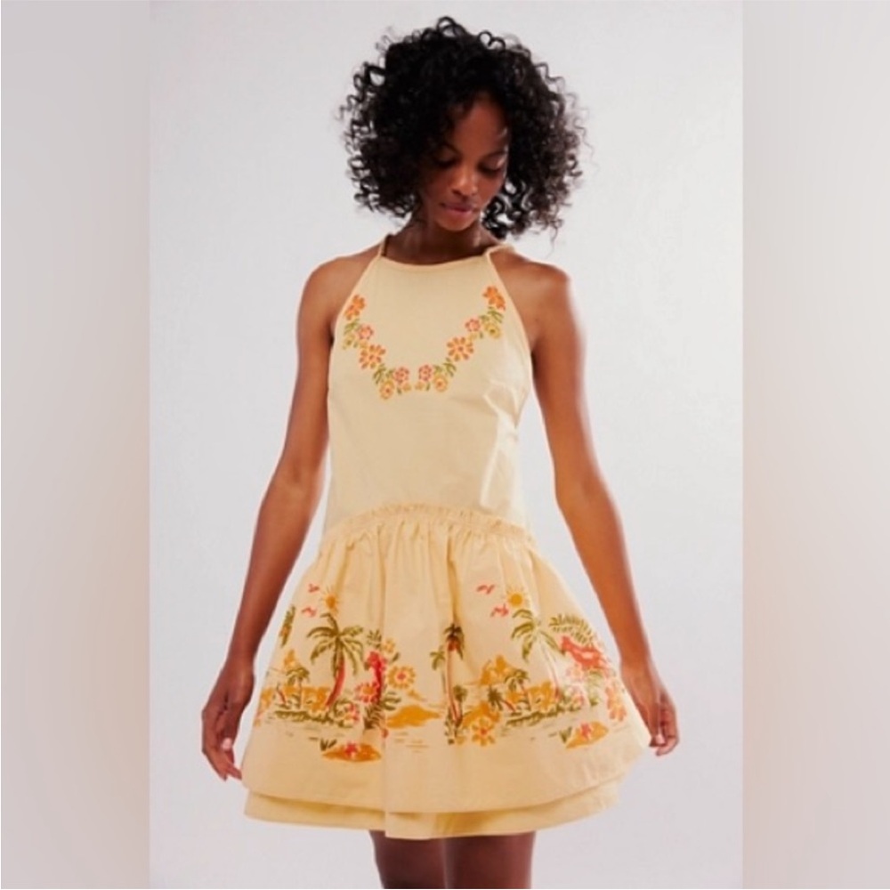 Free People Deserted Island Mini Dress in Apricot Comb